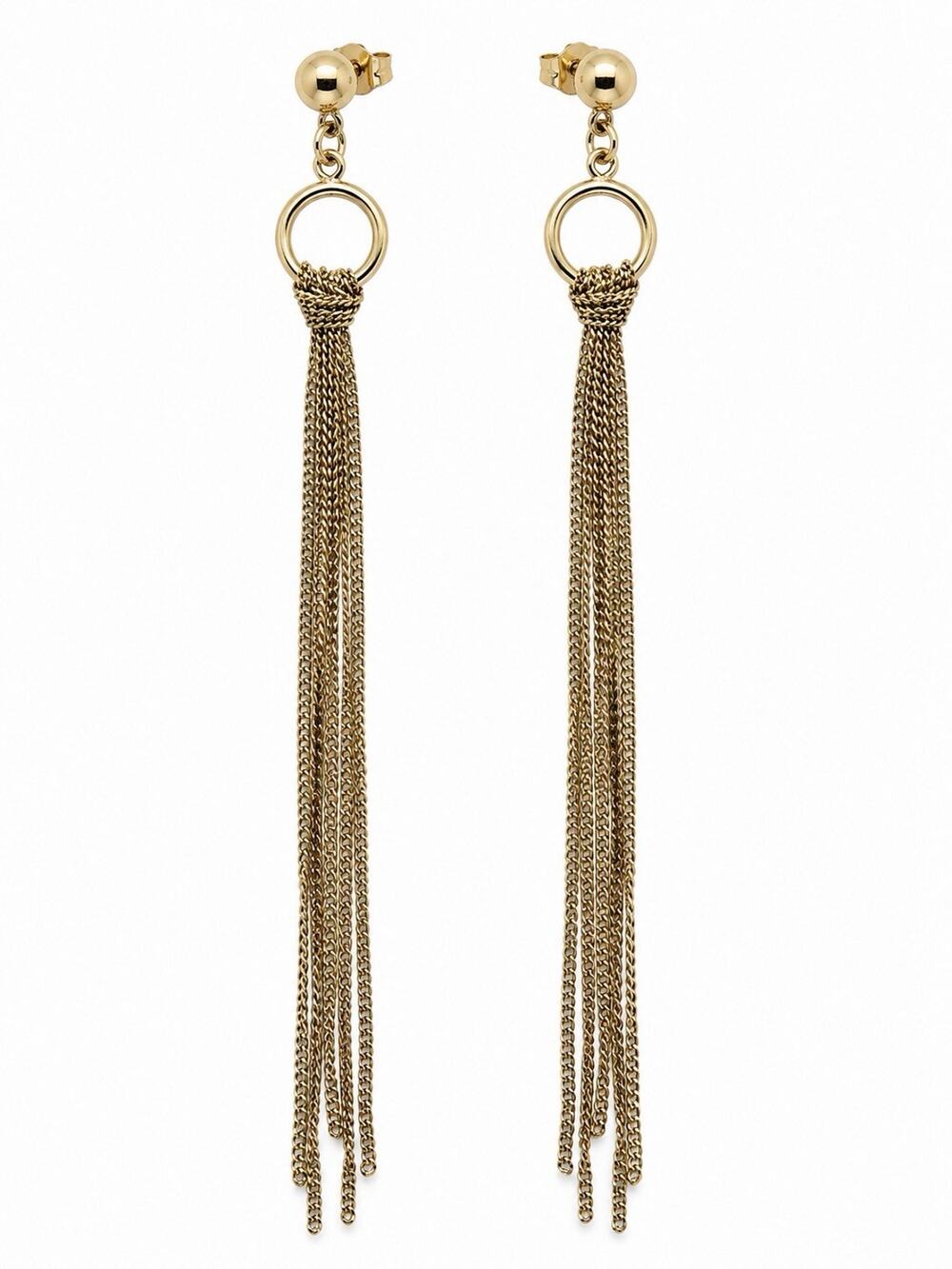 Italy 925 Sterling Silver Gold Plated Long Chain Tassel Drop Earrings